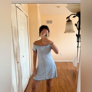 Chic Off-Shoulder Light Blue Mini Dress